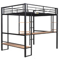 Full Size Loft Metal&Mdf Bed With Long Desk And Shelves,Black Black Metal