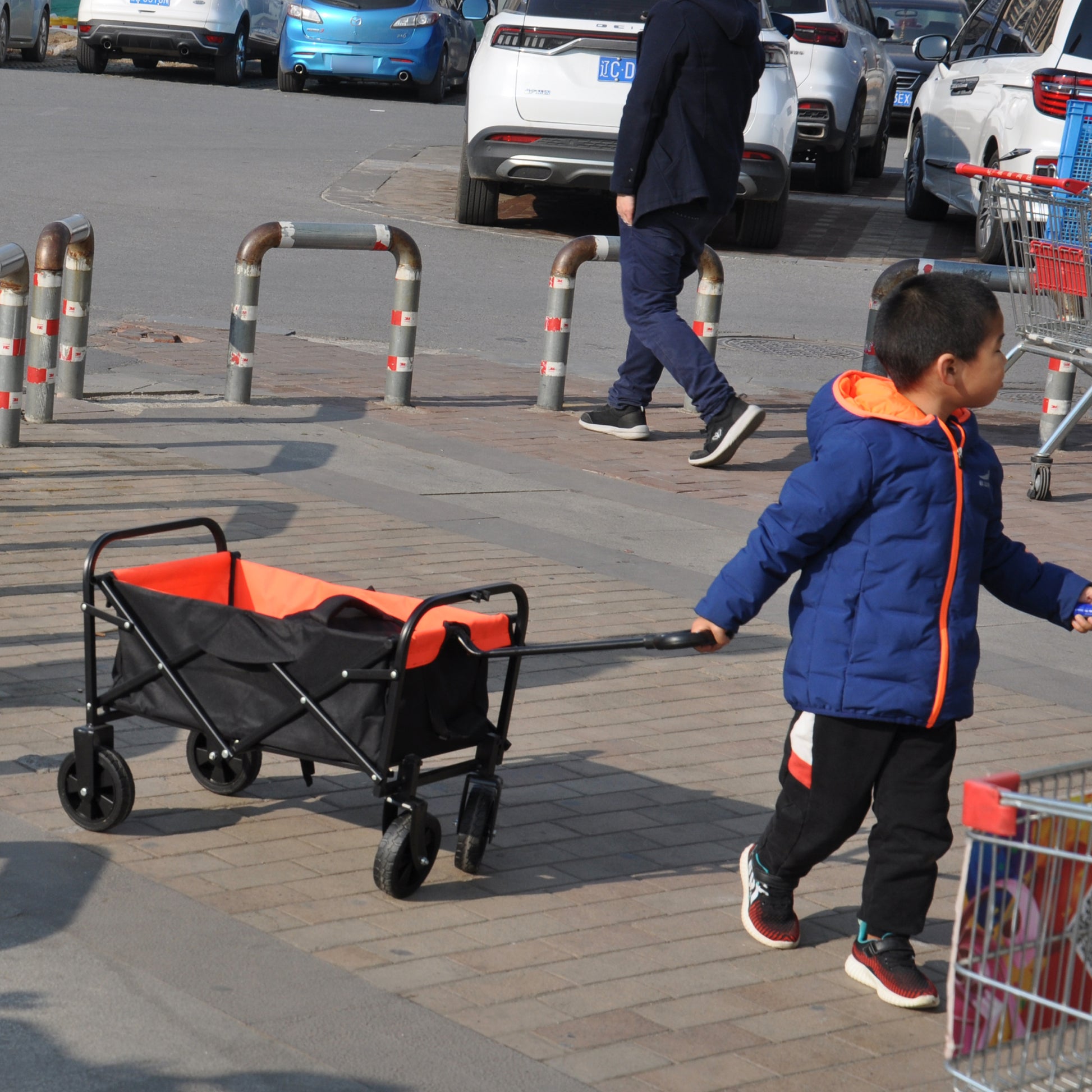 Mini Folding Wagon Garden Shopping Beach Cart Black Yellow Black Steel