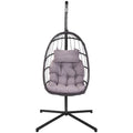 Outdoor Patio Wicker Hanging Chair Swing Chair Patio Egg Chair Uv Resistant Grey Cushion Aluminum Frame Grey Aluminium