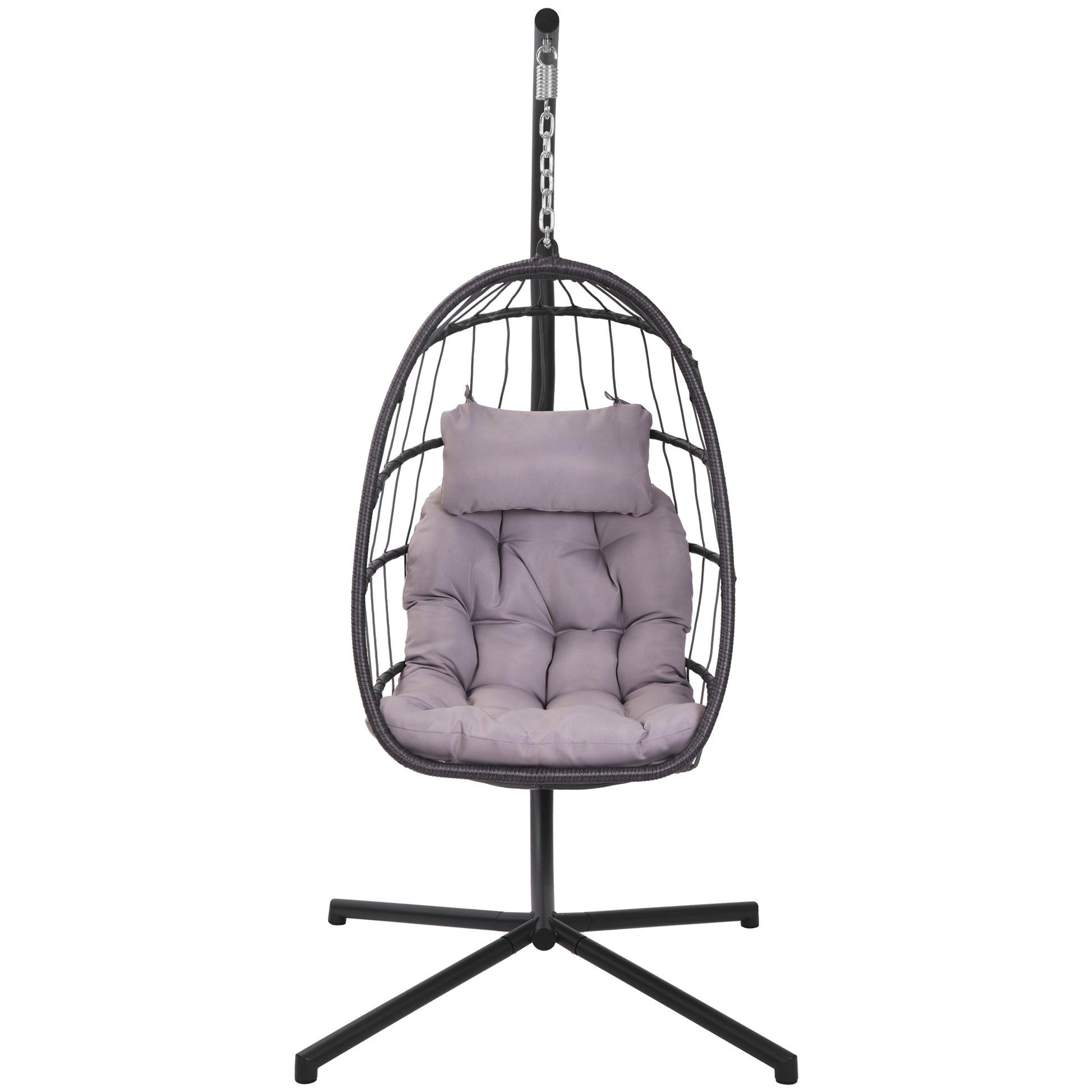 Outdoor Patio Wicker Hanging Chair Swing Chair Patio Egg Chair Uv Resistant Grey Cushion Aluminum Frame Grey Aluminium