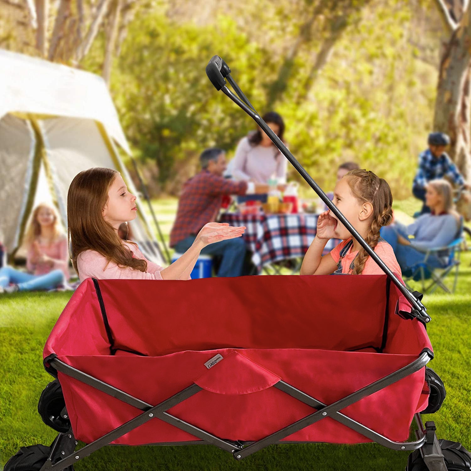 Utility Park Garden Cart Tool Customized Color Folding Camping Trolley Outdoor Picnic Beach Wagon Red Oxford Fabric Metal