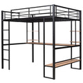 Full Size Loft Metal&Mdf Bed With Long Desk And Shelves,Black Black Metal