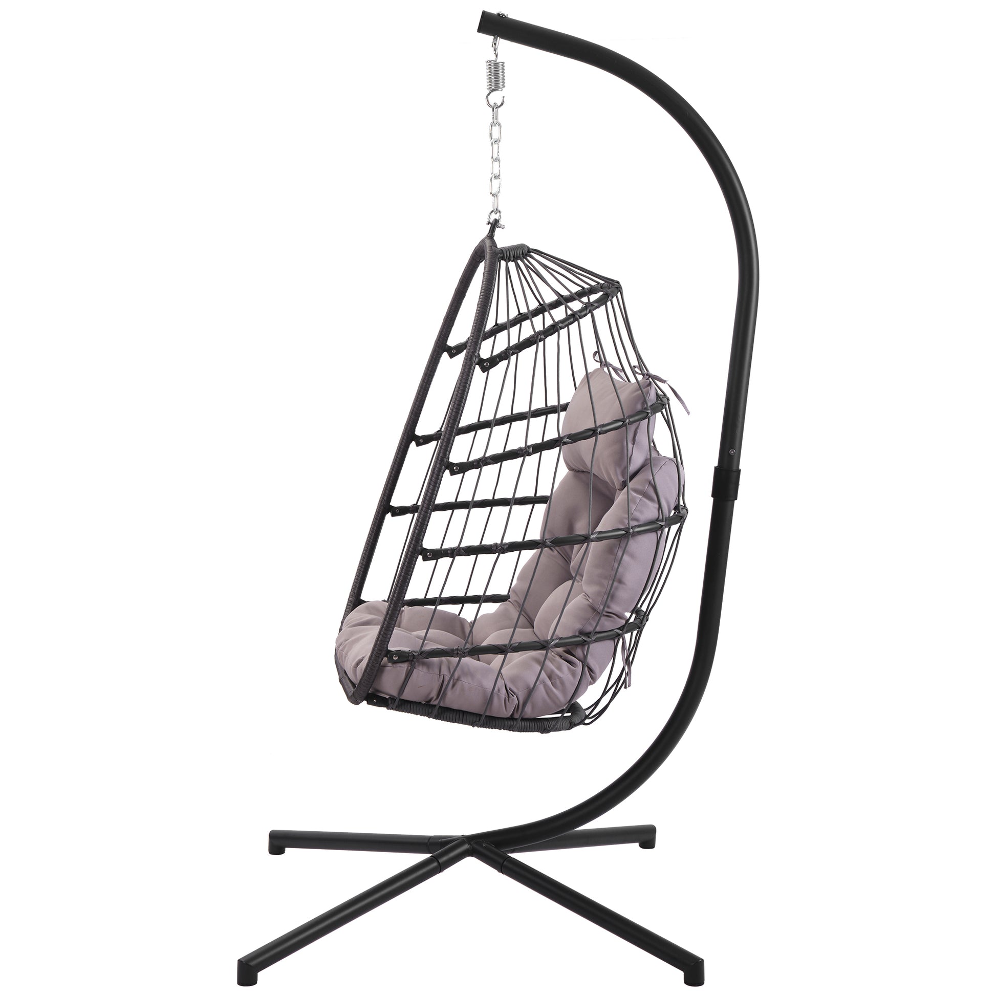 Outdoor Patio Wicker Hanging Chair Swing Chair Patio Egg Chair Uv Resistant Grey Cushion Aluminum Frame Grey Aluminium