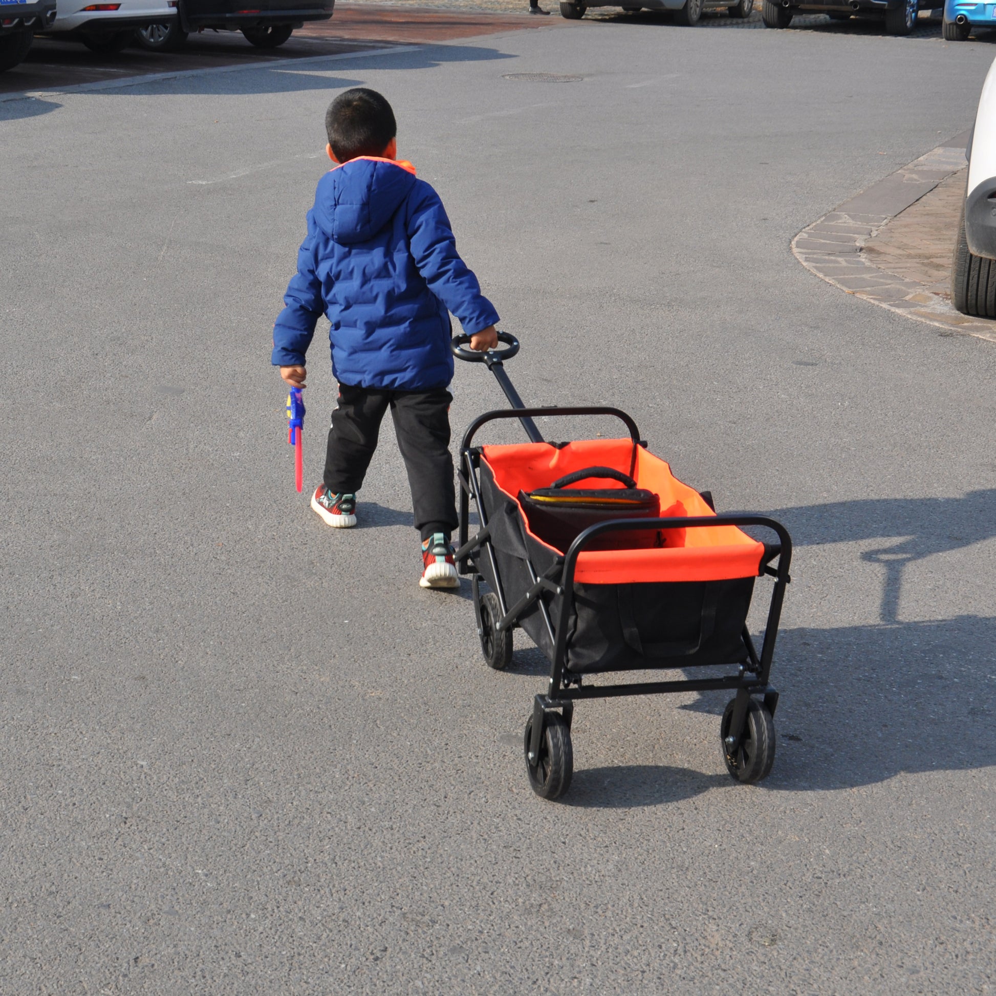 Mini Folding Wagon Garden Shopping Beach Cart Black Yellow Black Steel