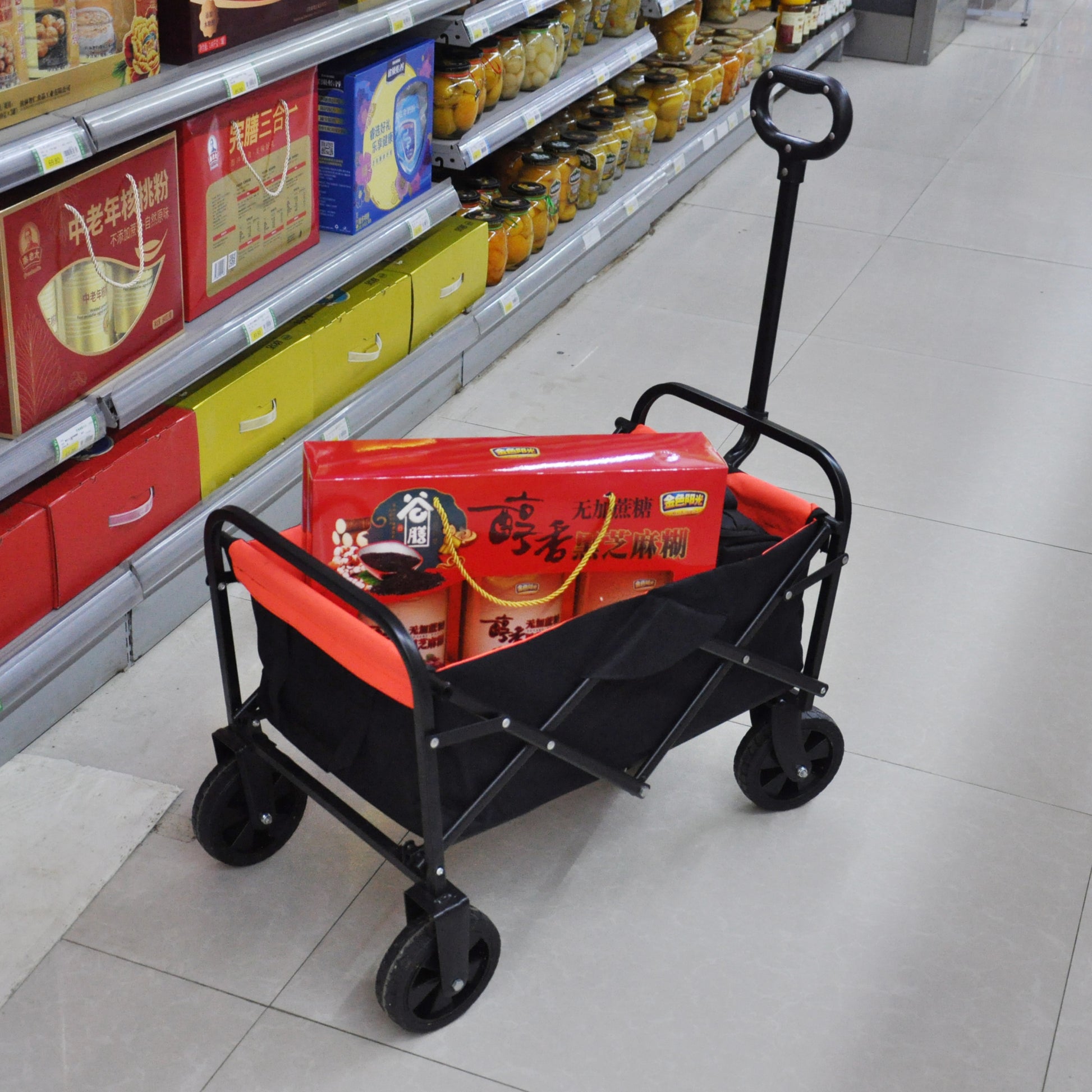 Mini Folding Wagon Garden Shopping Beach Cart Black Yellow Black Steel