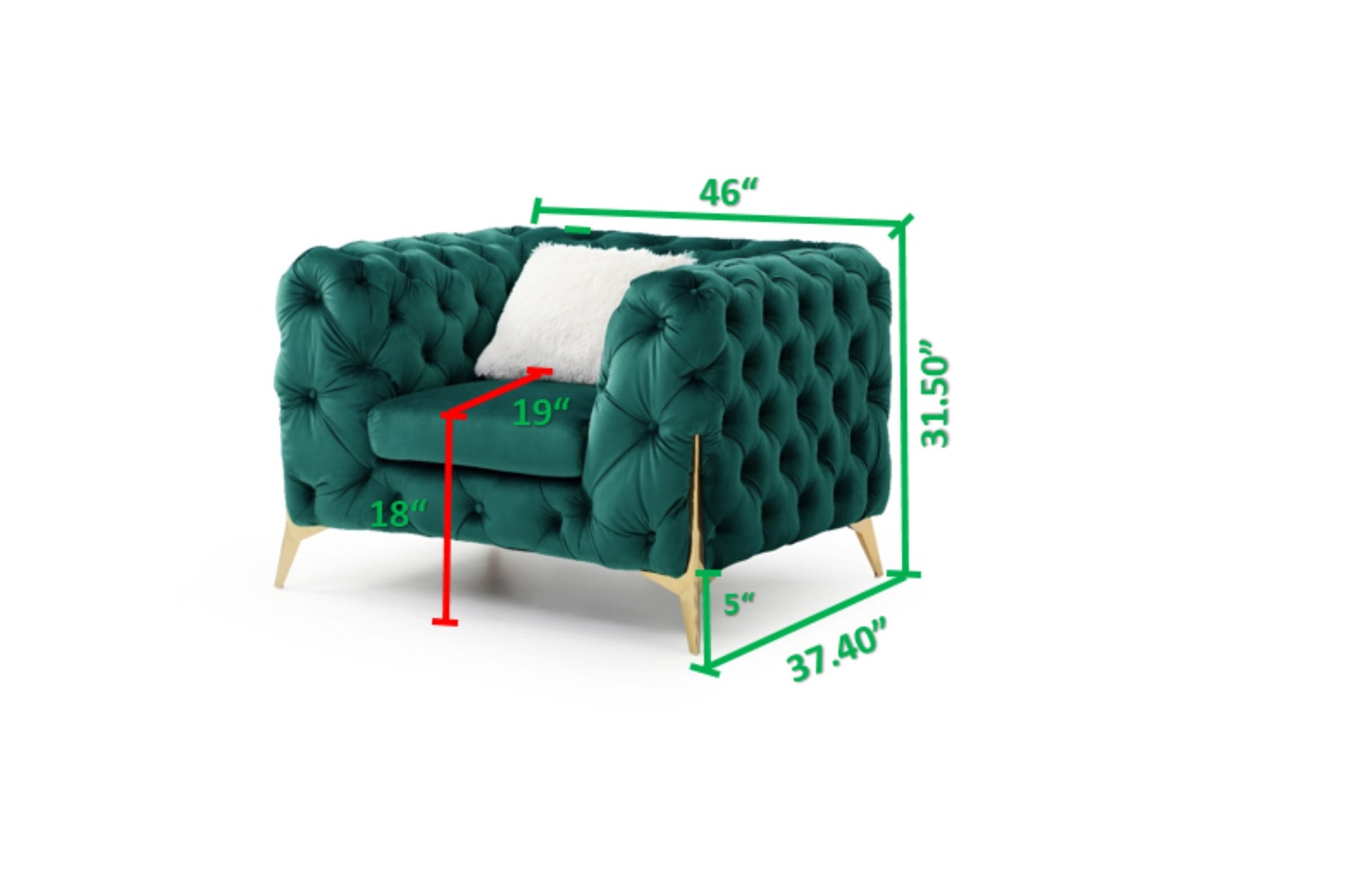 Moderno Tufted Chair Finished In Velvet Fabric In Green Green Primary Living Space Modern Solid Wood Mdf Wood