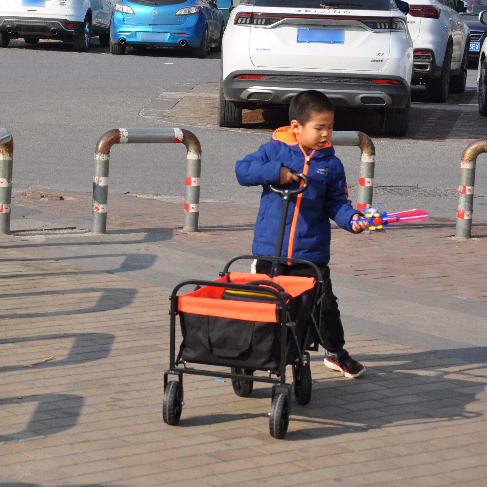 Mini Folding Wagon Garden Shopping Beach Cart Black Yellow Black Steel