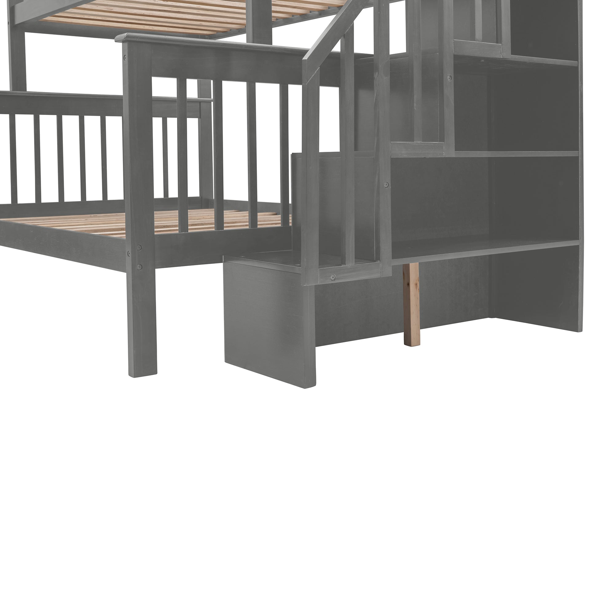 Stairway Twin Over Full Bunk Bed With Drawer, Storage And Guard Rail For Bedroom, Dorm, For Adults, Gray Color Old Sku: Lp000219Aae Gray Solid Wood