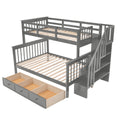 Stairway Twin Over Full Bunk Bed With Drawer, Storage And Guard Rail For Bedroom, Dorm, For Adults, Gray Color Old Sku: Lp000219Aae Gray Solid Wood