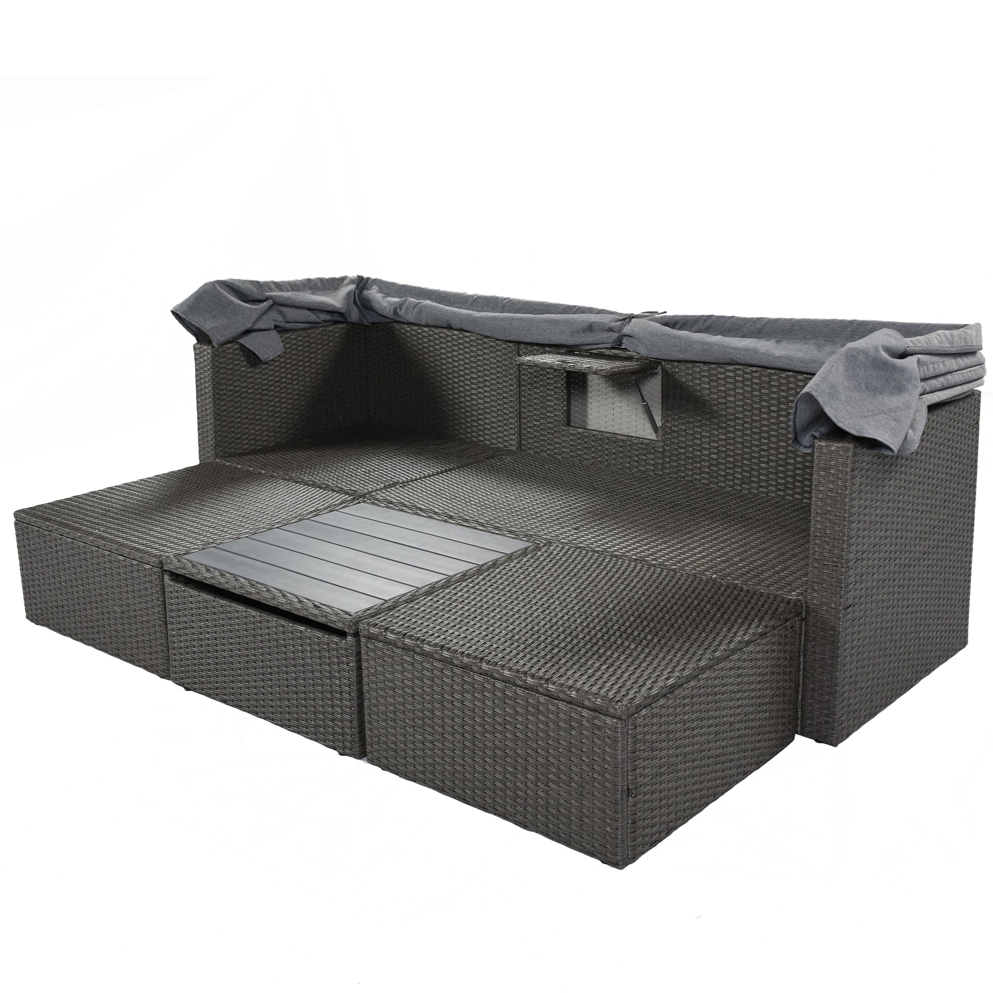 U Style Outdoor Patio Rectangle Daybed with gray-rattan