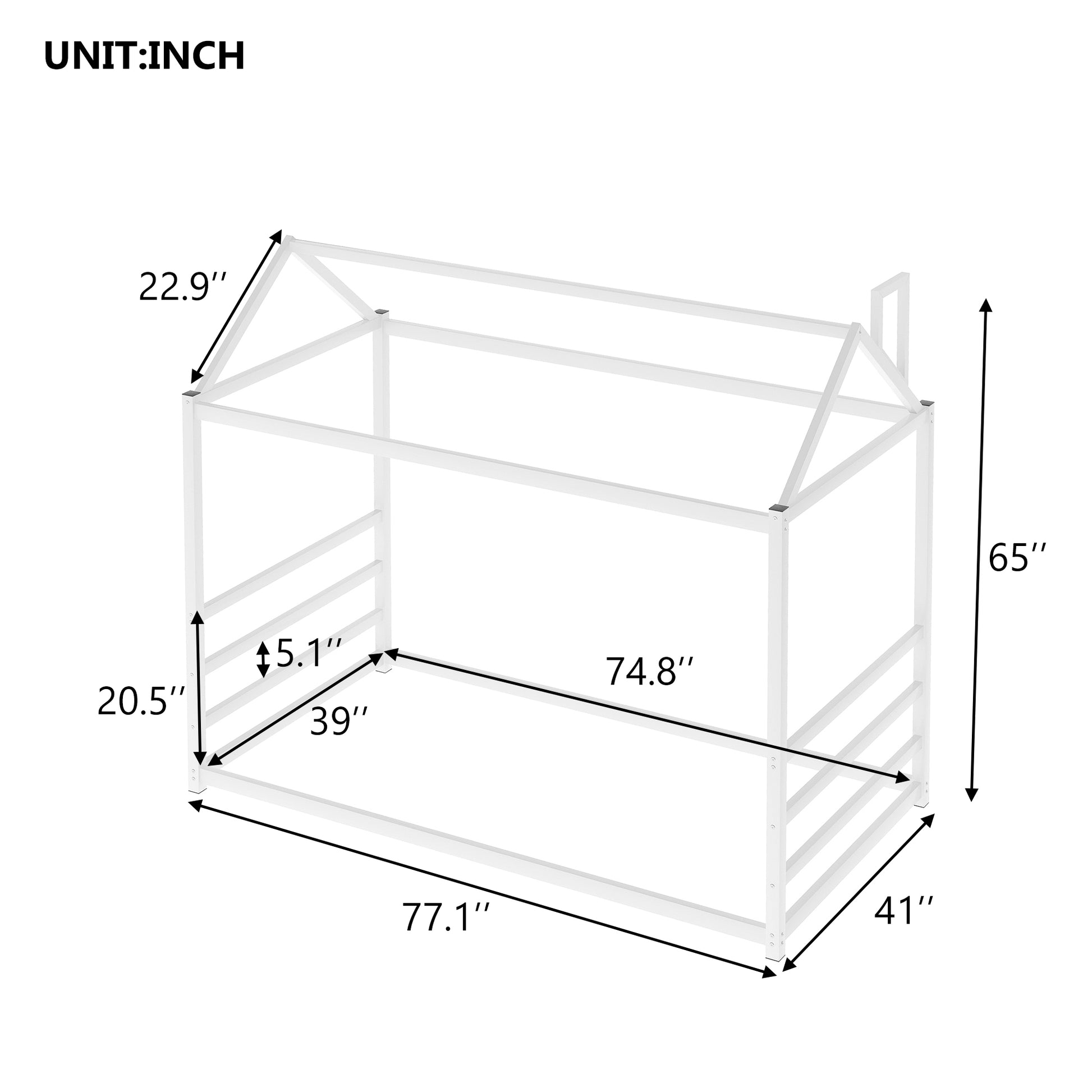 House Platform Bed With Roof And Chimney Design,White White Metal