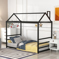 House Platform Bed With Roof And Chimney Design,Black Black Metal
