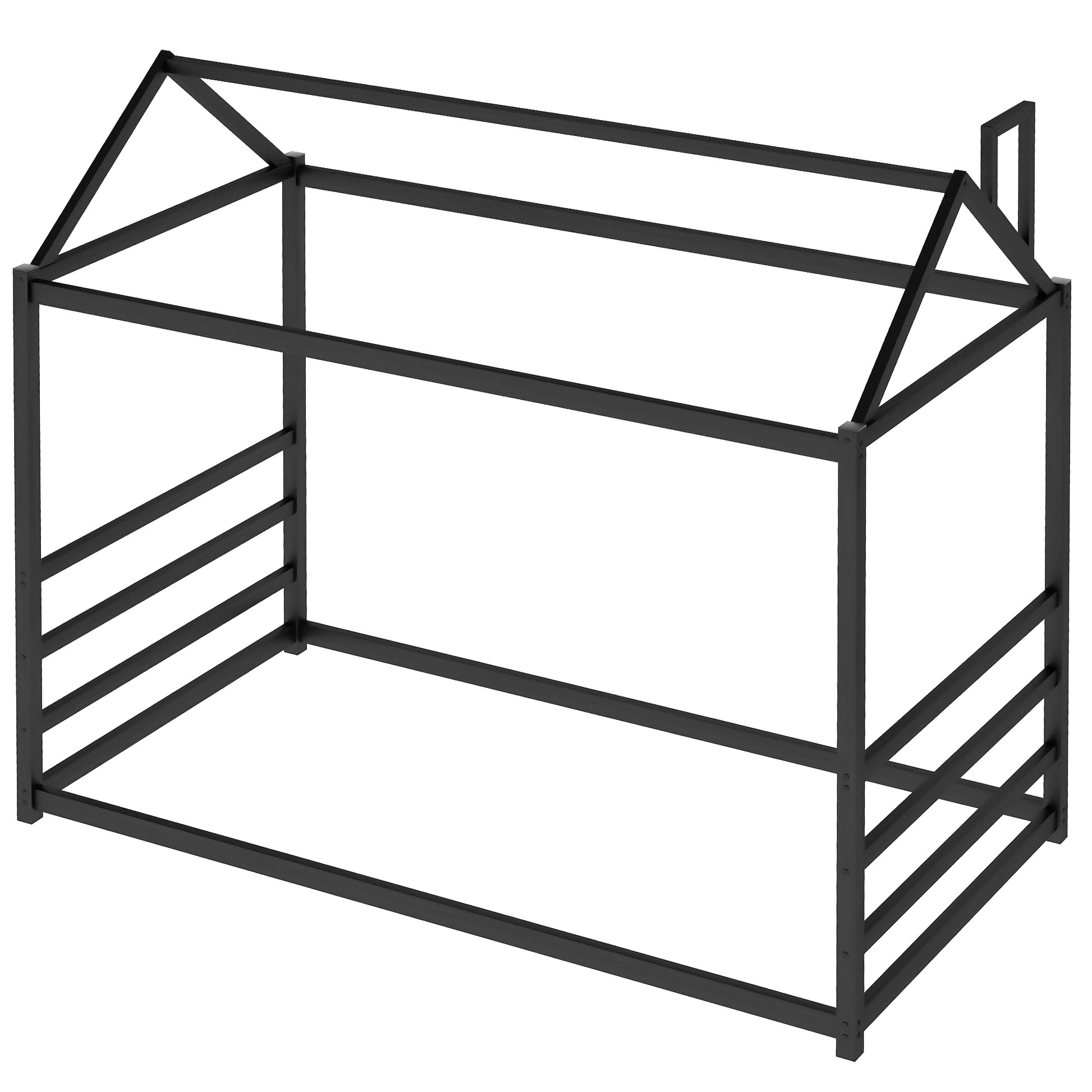 House Platform Bed With Roof And Chimney Design,Black Black Metal