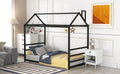 House Platform Bed With Roof And Chimney Design,Black Black Metal