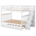 Full Over Full Bunk Bed With Trundle And Staircase,White Full White Pine