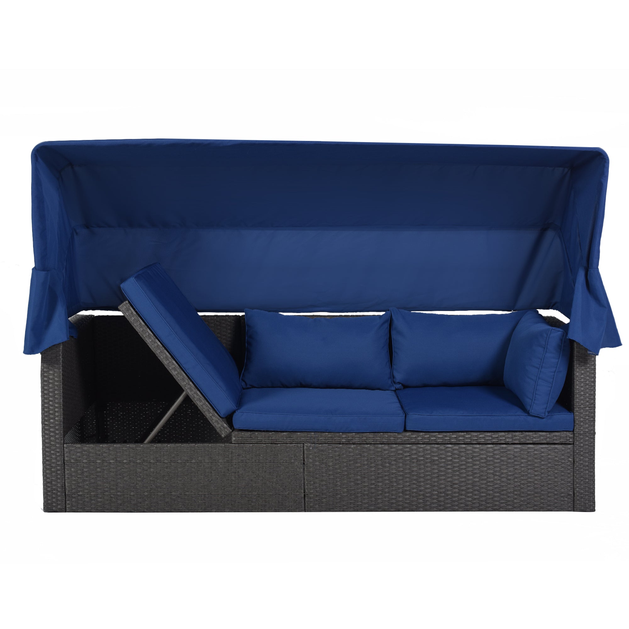 U Style Outdoor Patio Rectangle Daybed with blue-rattan