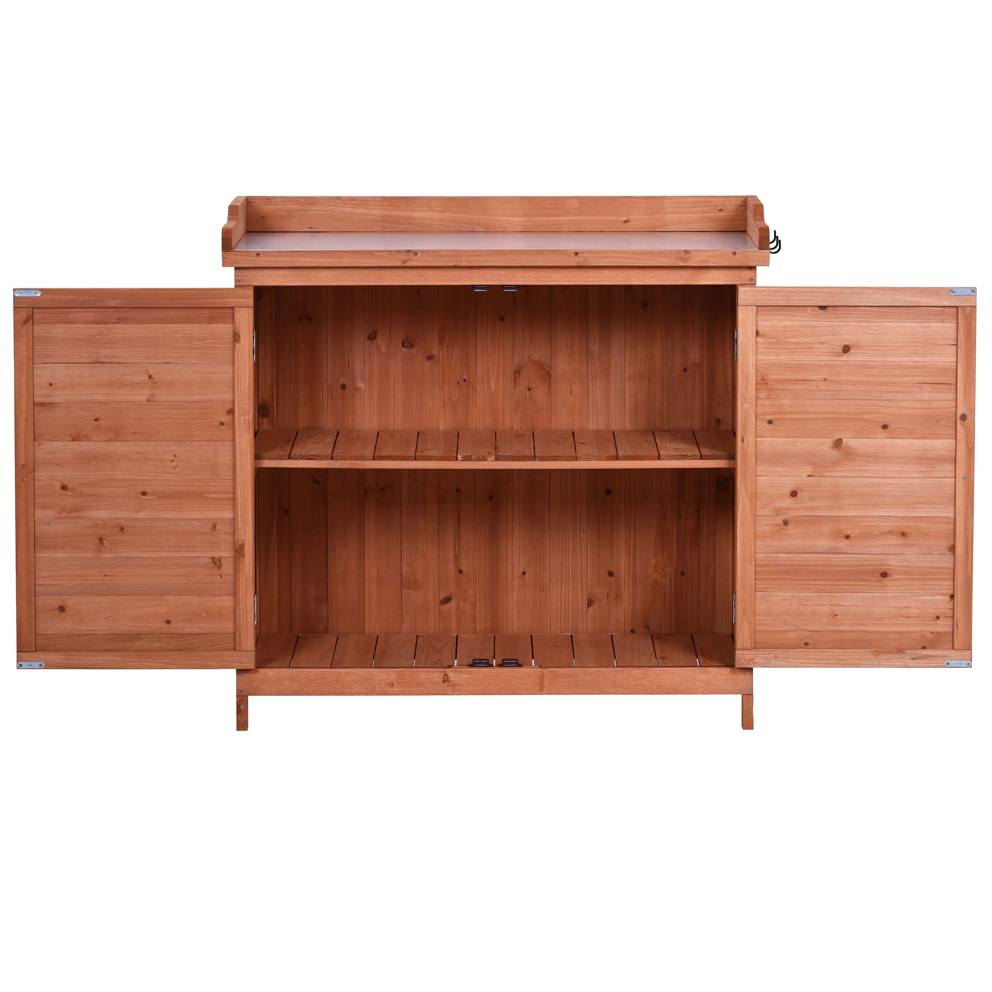 Outdoor 39" Potting Bench Table, Rustic Garden Wood Workstation Storage Cabinet Garden Shed With 2 Tier Shelves And Side Hook, Orange Orange Garden & Outdoor Casual Wood Solid Wood