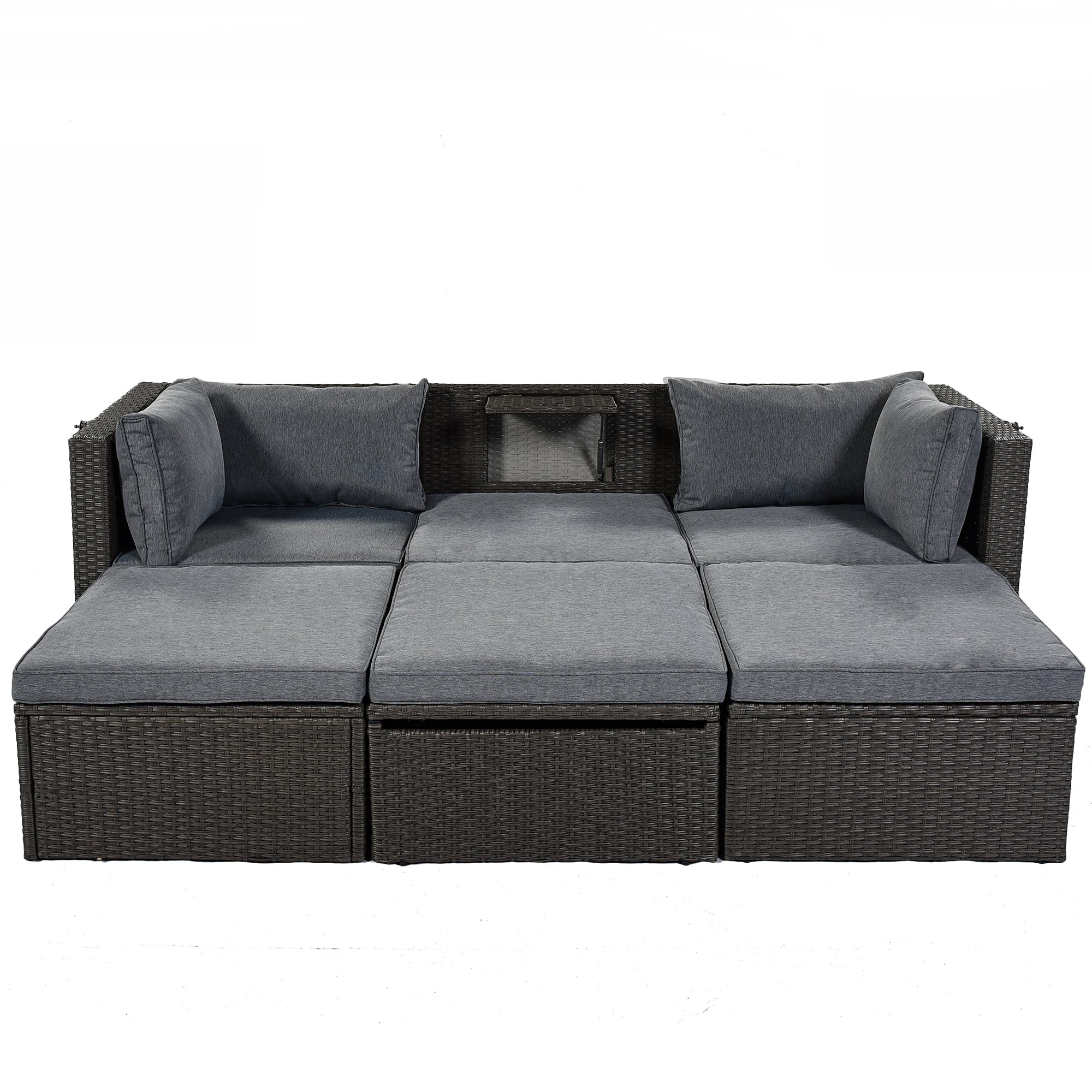 U Style Outdoor Patio Rectangle Daybed with gray-rattan
