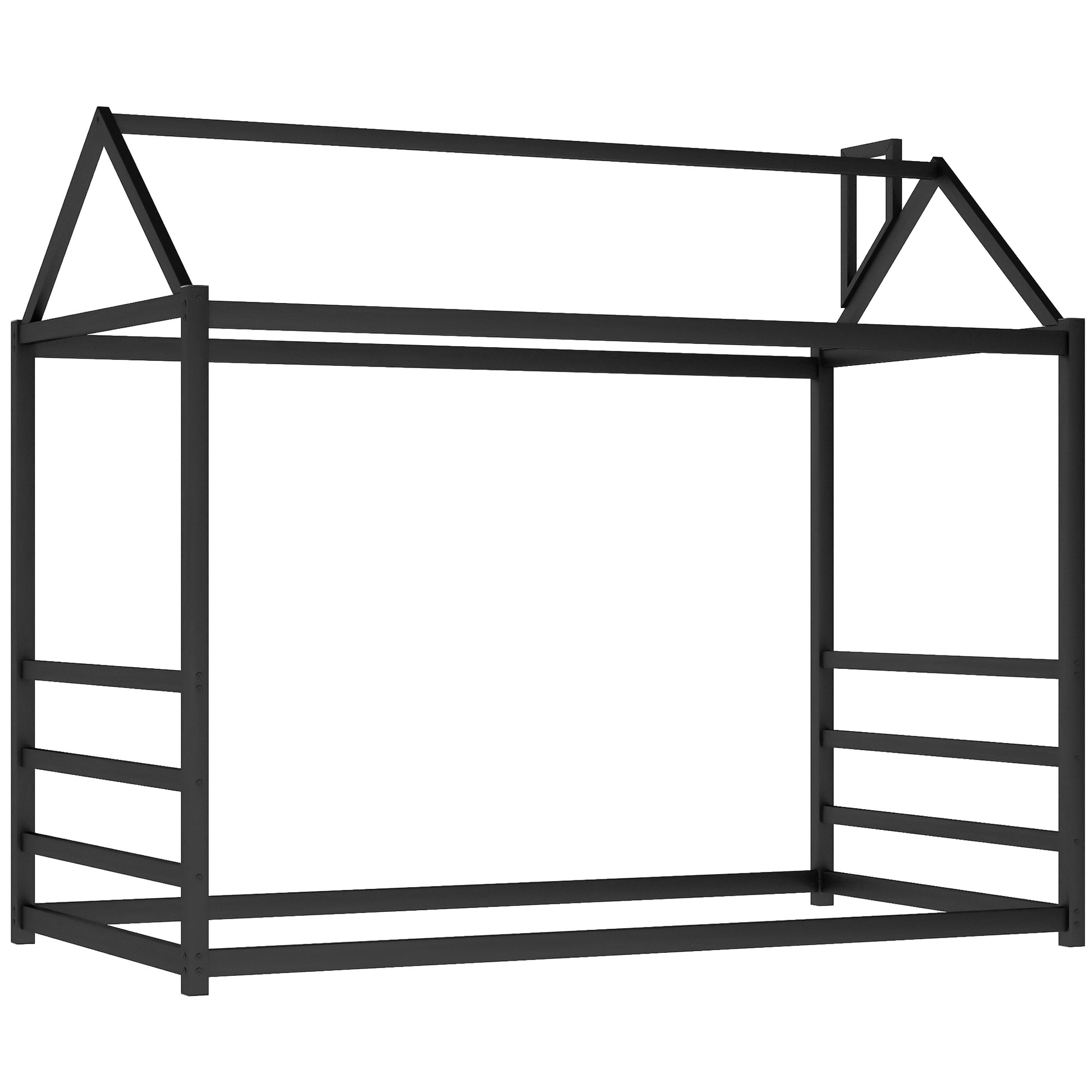 House Platform Bed With Roof And Chimney Design,Black Black Metal