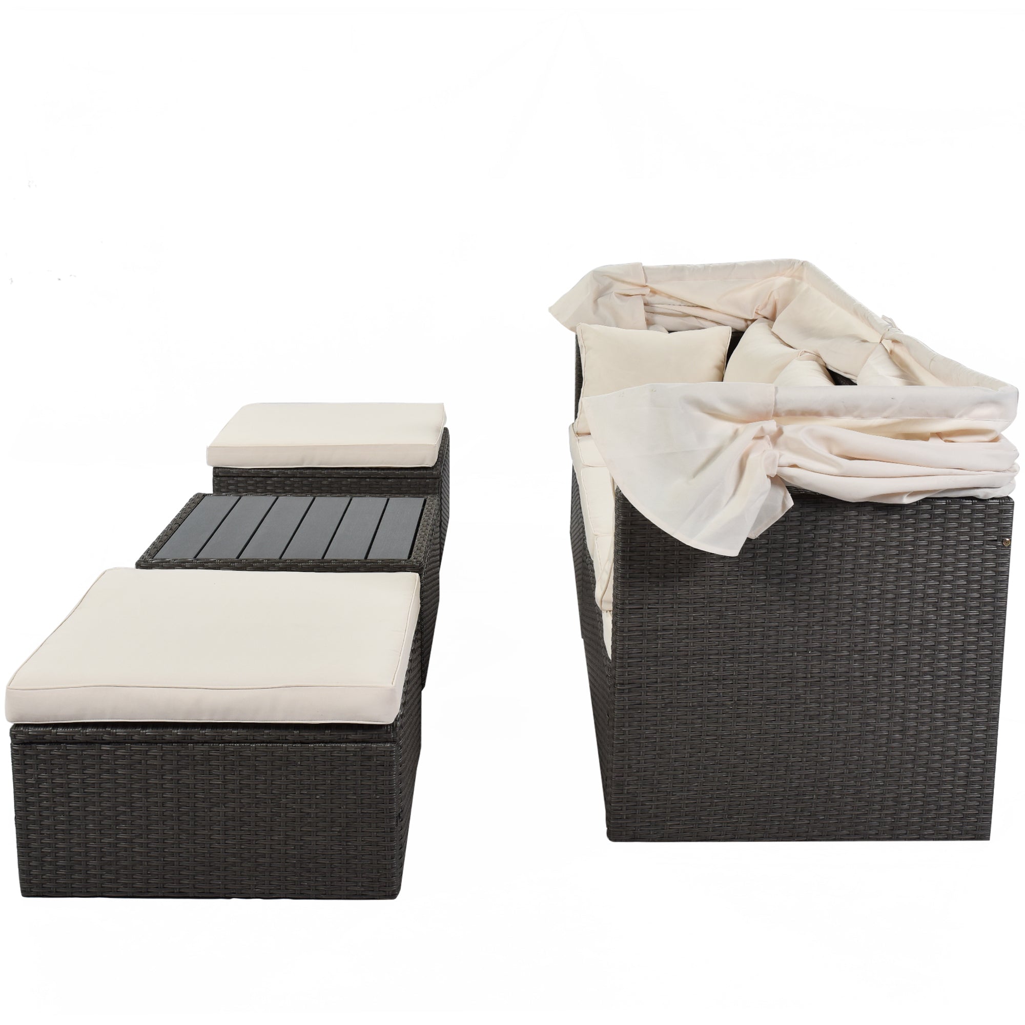 U Style Outdoor Patio Rectangle Daybed with beige-rattan
