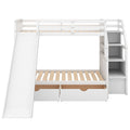 Twin Over Full Bunk Bed With Drawers,Storage And Slide, Multifunction, White Twin Box Spring Not Required White Pine