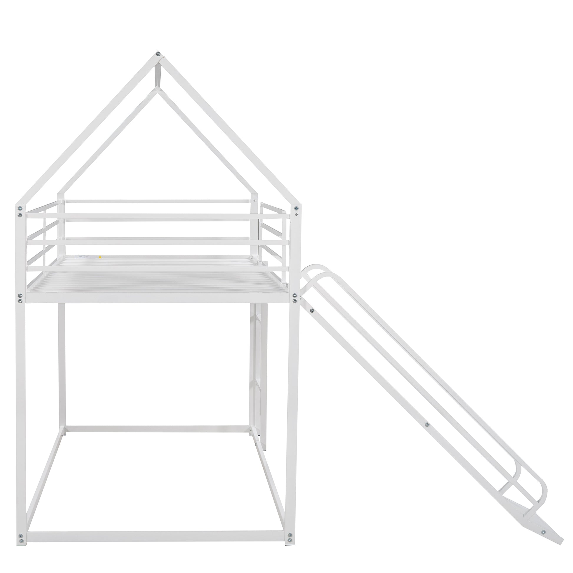 Twin Over Twin House Bunk Bed With Ladder And Slide,White White Metal