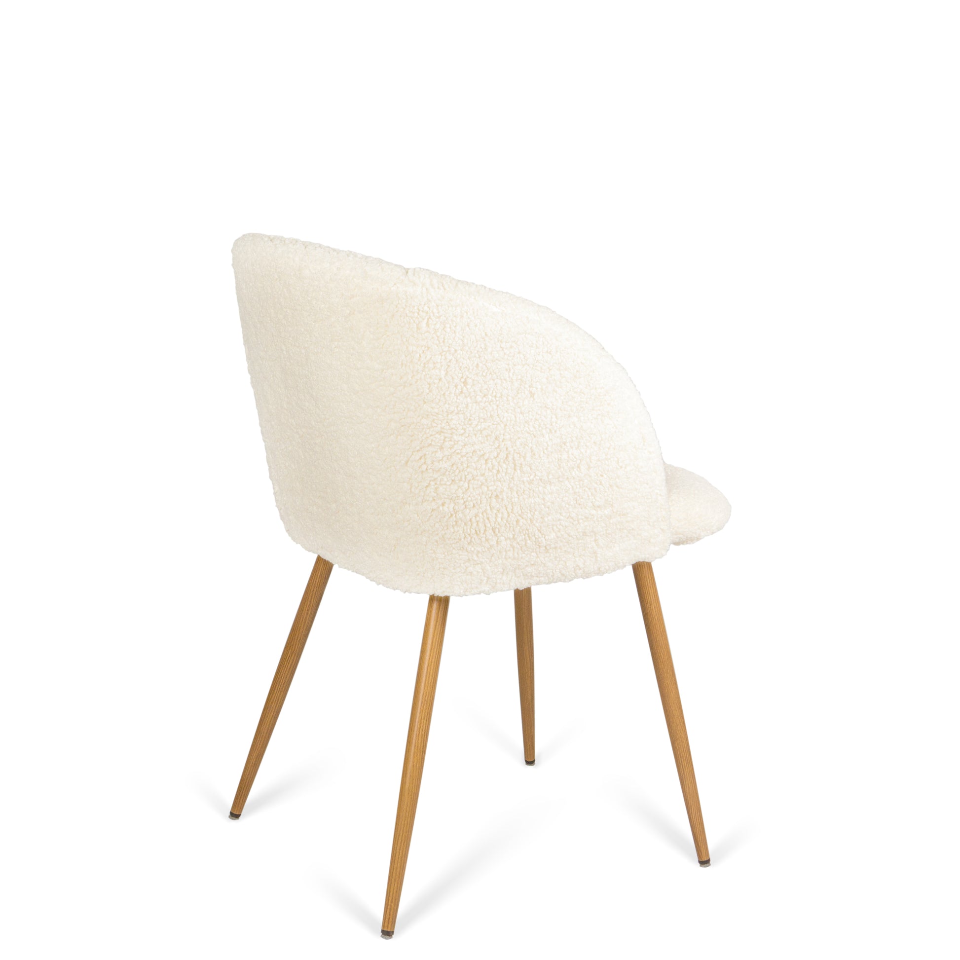 Adjust Legs Upholstered Teddy Faux Fur Dining Armrest Chair Set Of 2 Off White Metal White Dining Room Powder Coated Foam Round Dry Clean Mid Century Modern Dining Chairs Solid Back Foam Polyester