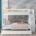 Twin Over Full Bunk Bed With Trundle And Staircase,White Twin White Pine