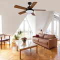 Simple Deluxe 44 Inch Ceiling Fan With Led Light And Remote Control, 6 Speed Modes, 2 Rotating Modestimer Brown Solid Wood