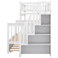 Twin Over Full Bunk Bed With Trundle And Staircase,White Twin White Pine