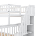 Twin Over Full Bunk Bed With Trundle And Staircase,White Twin White Pine