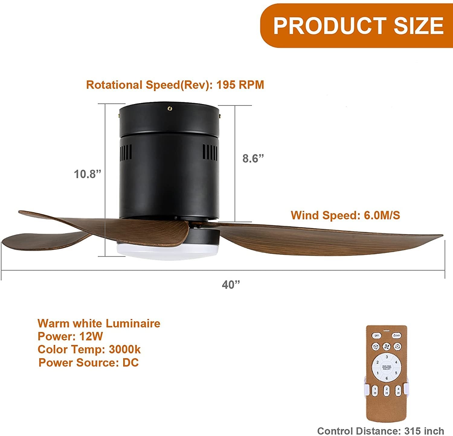 Simple Deluxe 40 Inch Ceiling Fan With Led Light And Remote Control, 6 Speed Modes, 2 Rotating Modestimer Brown Solid Wood