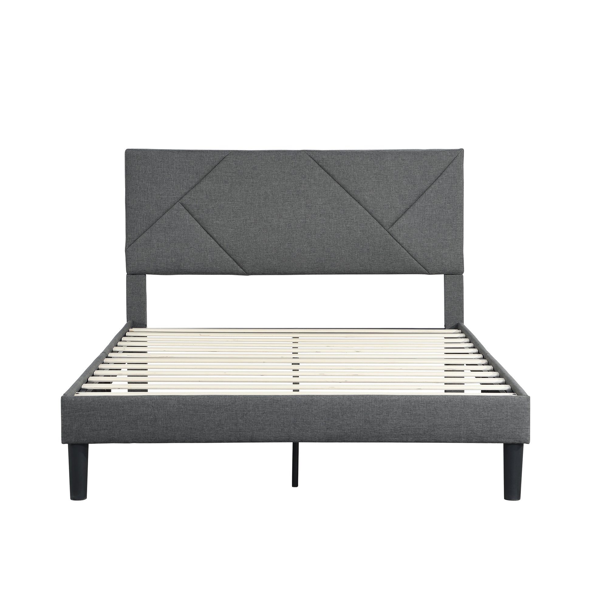 Queen Size Upholstered Platform Bed Frame With Headboard, Strong Wood Slat Support, Mattress Foundation, No Box Spring Needed, Easy Assembly, Gray Gray Fabric