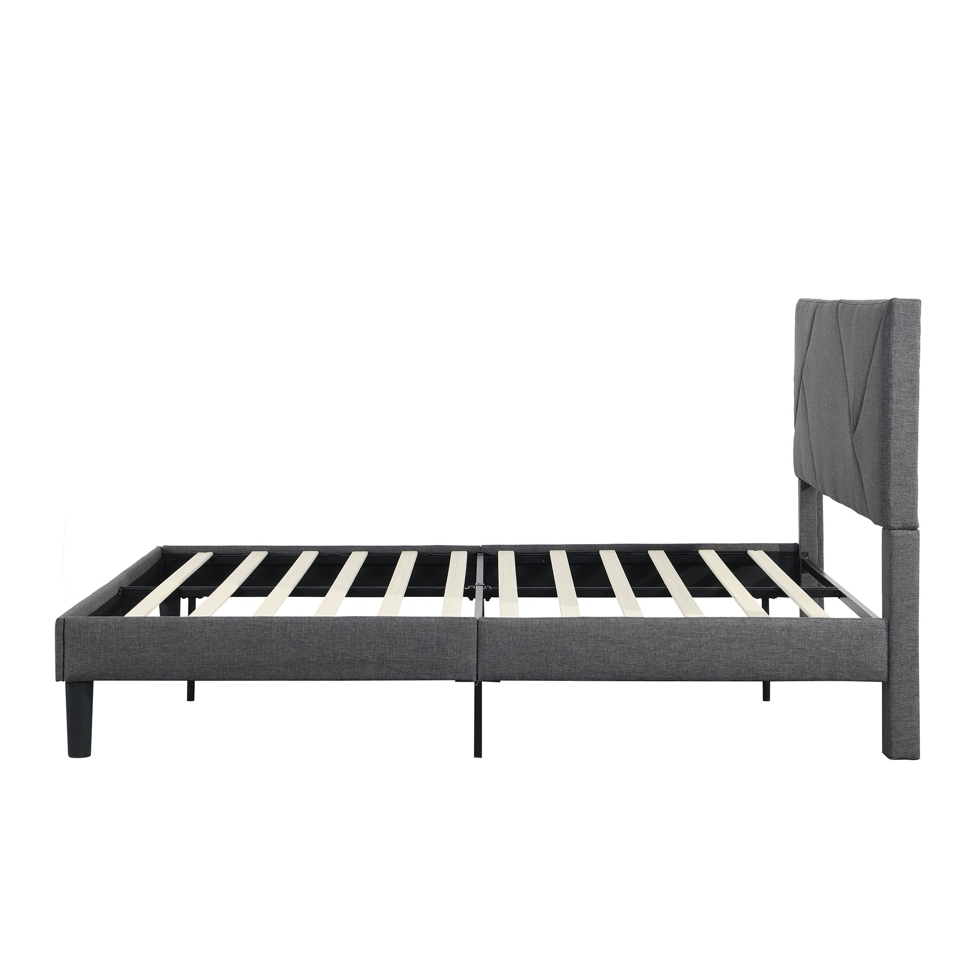 Full Size Upholstered Platform Bed Frame With Headboard, Strong Wood Slat Support, Mattress Foundation, No Box Spring Needed, Easy Assembly, Gray Gray Fabric