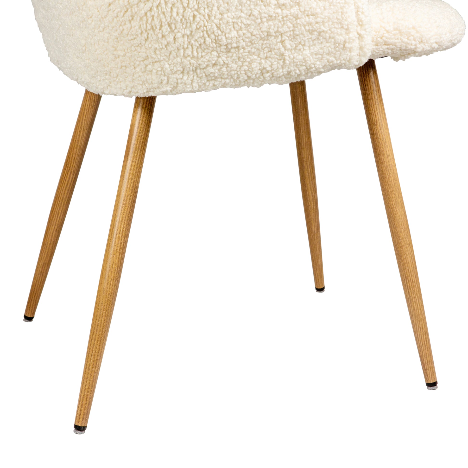 Adjust Legs Upholstered Teddy Faux Fur Dining Armrest Chair Set Of 2 Off White Metal White Dining Room Powder Coated Foam Round Dry Clean Mid Century Modern Dining Chairs Solid Back Foam Polyester