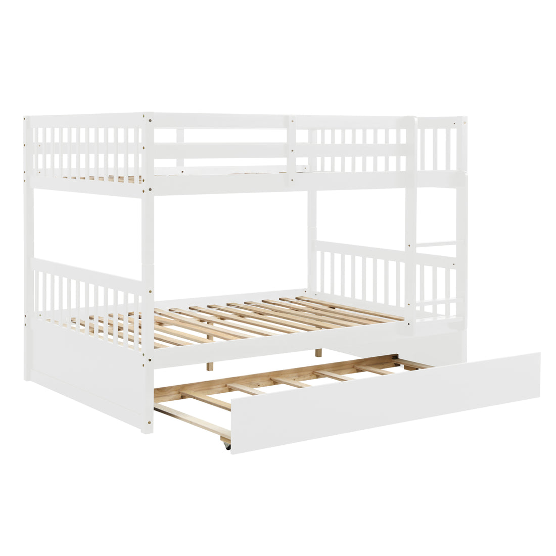 Full Over Full Bunk Bed With Trundle, Convertible To 2 Full Size Platform Bed, Full Size Bunk Bed With Ladder And Safety Rails For Kids, Teens, Adults,White Old Sku:W504S00002 White Pine