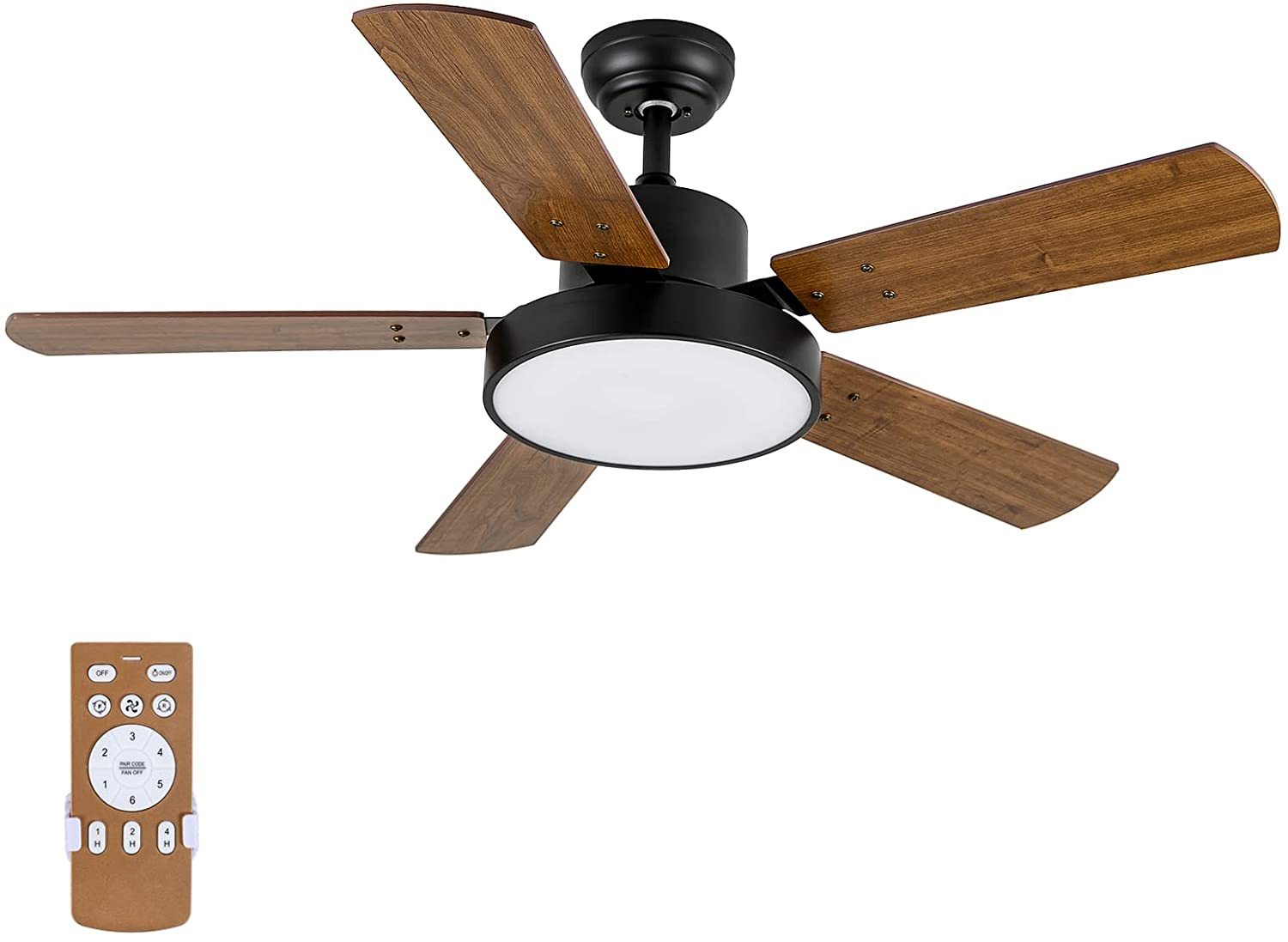 Simple Deluxe 44 Inch Ceiling Fan With Led Light And Remote Control, 6 Speed Modes, 2 Rotating Modestimer Brown Solid Wood