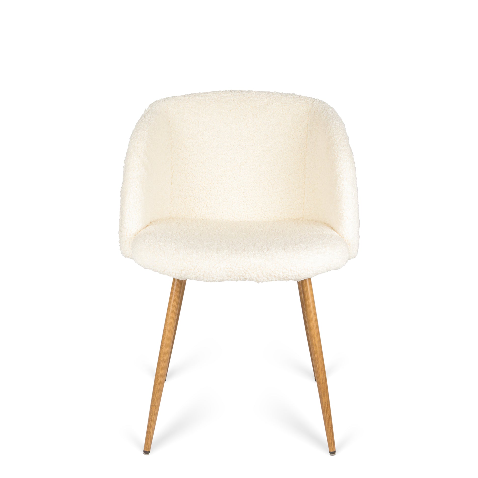 Adjust Legs Upholstered Teddy Faux Fur Dining Armrest Chair Set Of 2 Off White Metal White Dining Room Powder Coated Foam Round Dry Clean Mid Century Modern Dining Chairs Solid Back Foam Polyester