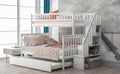 Twin Over Full Bunk Bed With Trundle And Staircase,White Twin White Pine