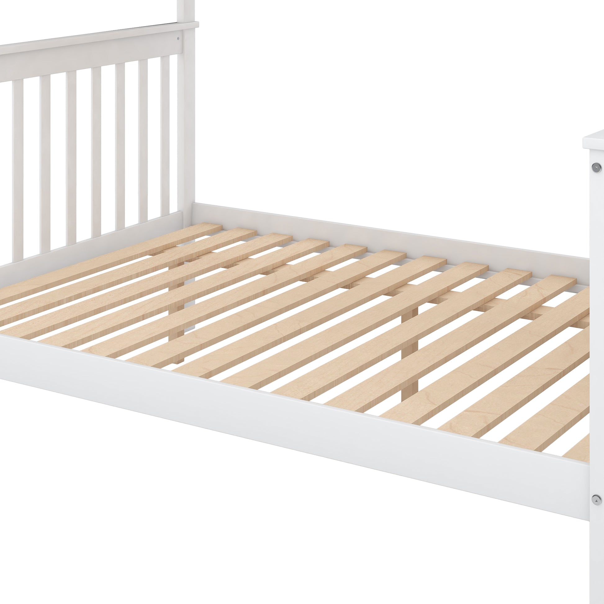 Twin Over Full Bunk Bed With Trundle And Staircase,White Twin White Pine