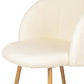 Adjust Legs Upholstered Teddy Faux Fur Dining Armrest Chair Set Of 2 Off White Metal White Dining Room Powder Coated Foam Round Dry Clean Mid Century Modern Dining Chairs Solid Back Foam Polyester