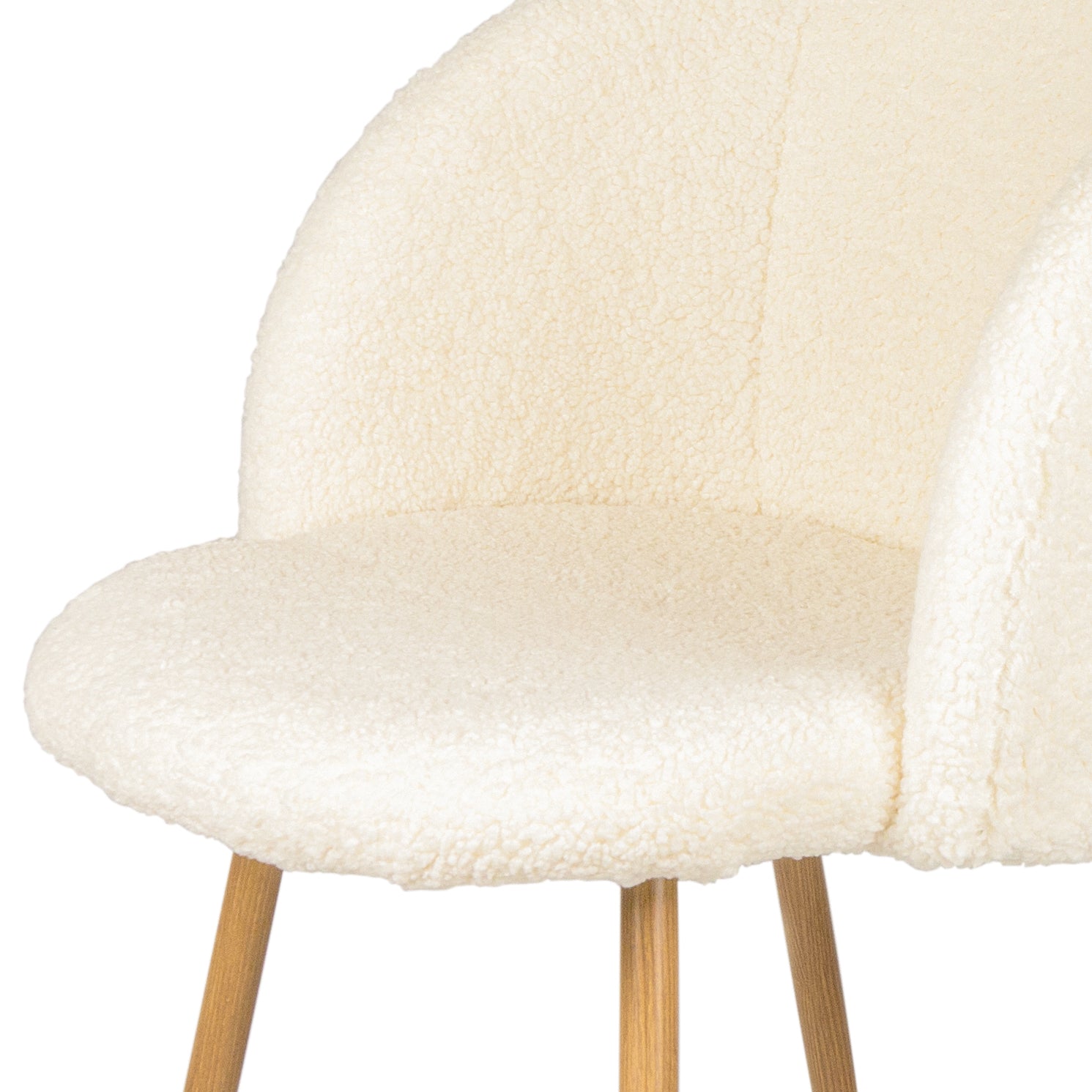 Adjust Legs Upholstered Teddy Faux Fur Dining Armrest Chair Set Of 2 Off White Metal White Dining Room Powder Coated Foam Round Dry Clean Mid Century Modern Dining Chairs Solid Back Foam Polyester