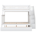 Twin Over Full Bunk Bed With Trundle And Staircase,White Twin White Pine