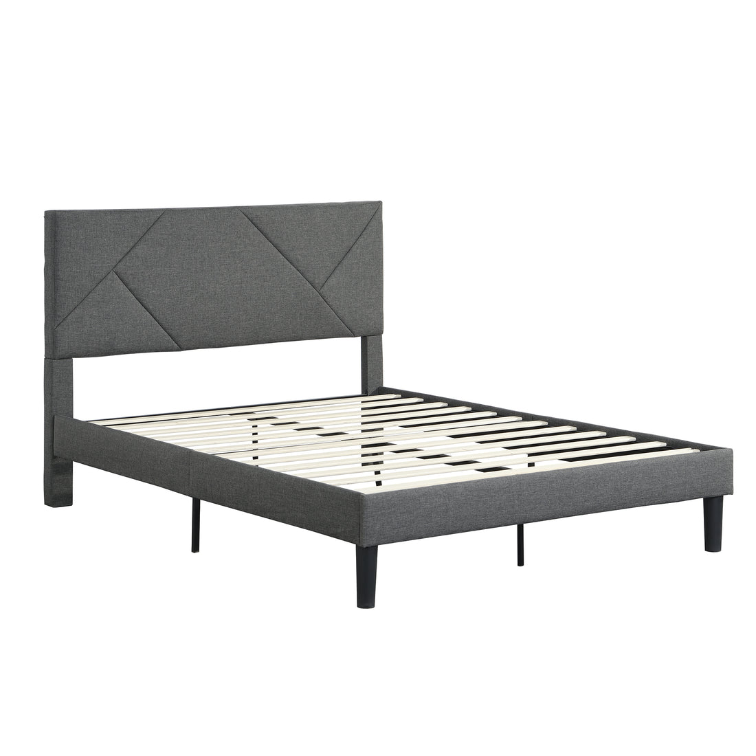 Full Size Upholstered Platform Bed Frame With Headboard, Strong Wood Slat Support, Mattress Foundation, No Box Spring Needed, Easy Assembly, Gray Gray Fabric