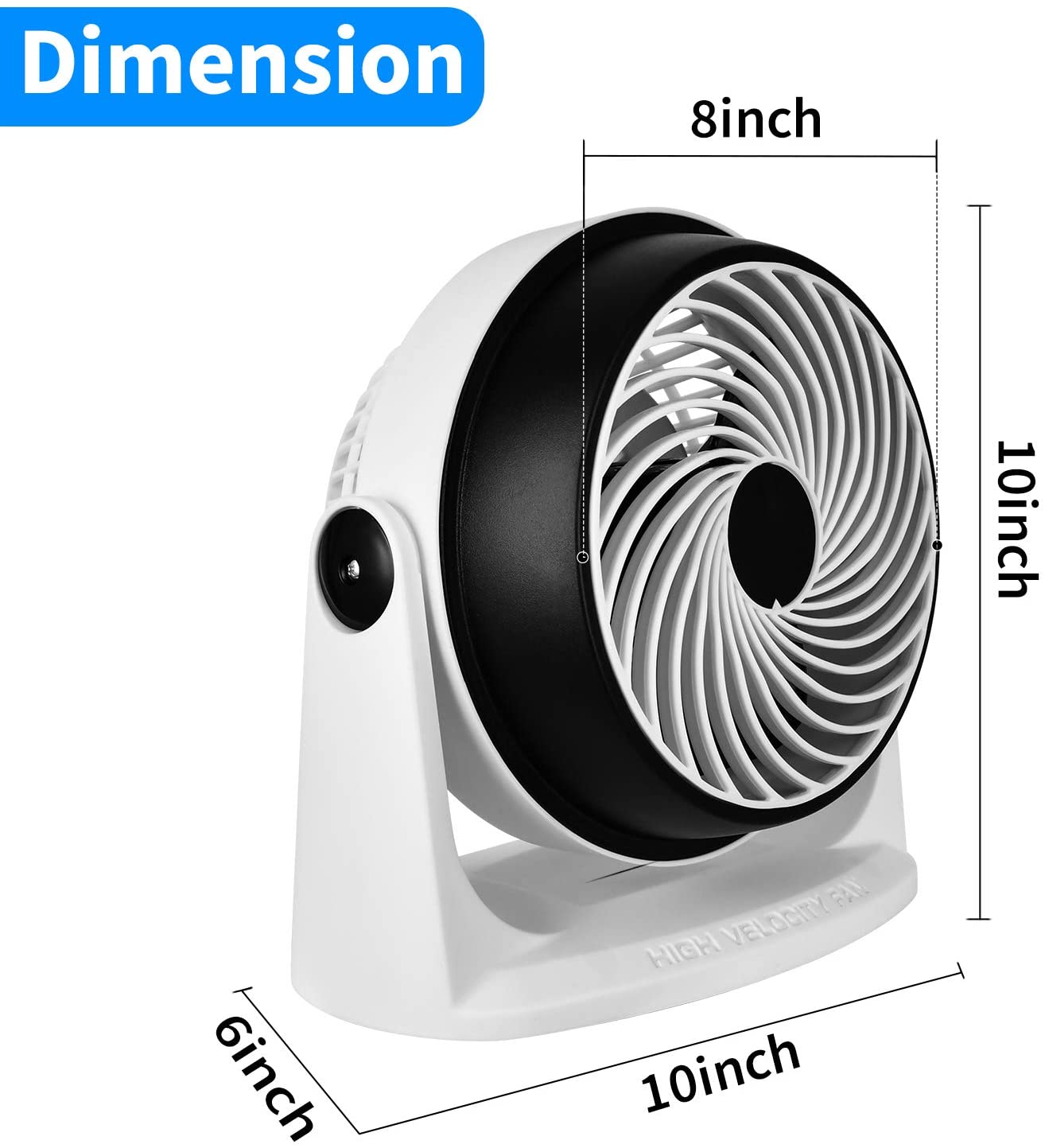 Healsmart 8" Table Fan Tabletop Air Circulator Fan 3Speed Control 110 Rotation White Abs