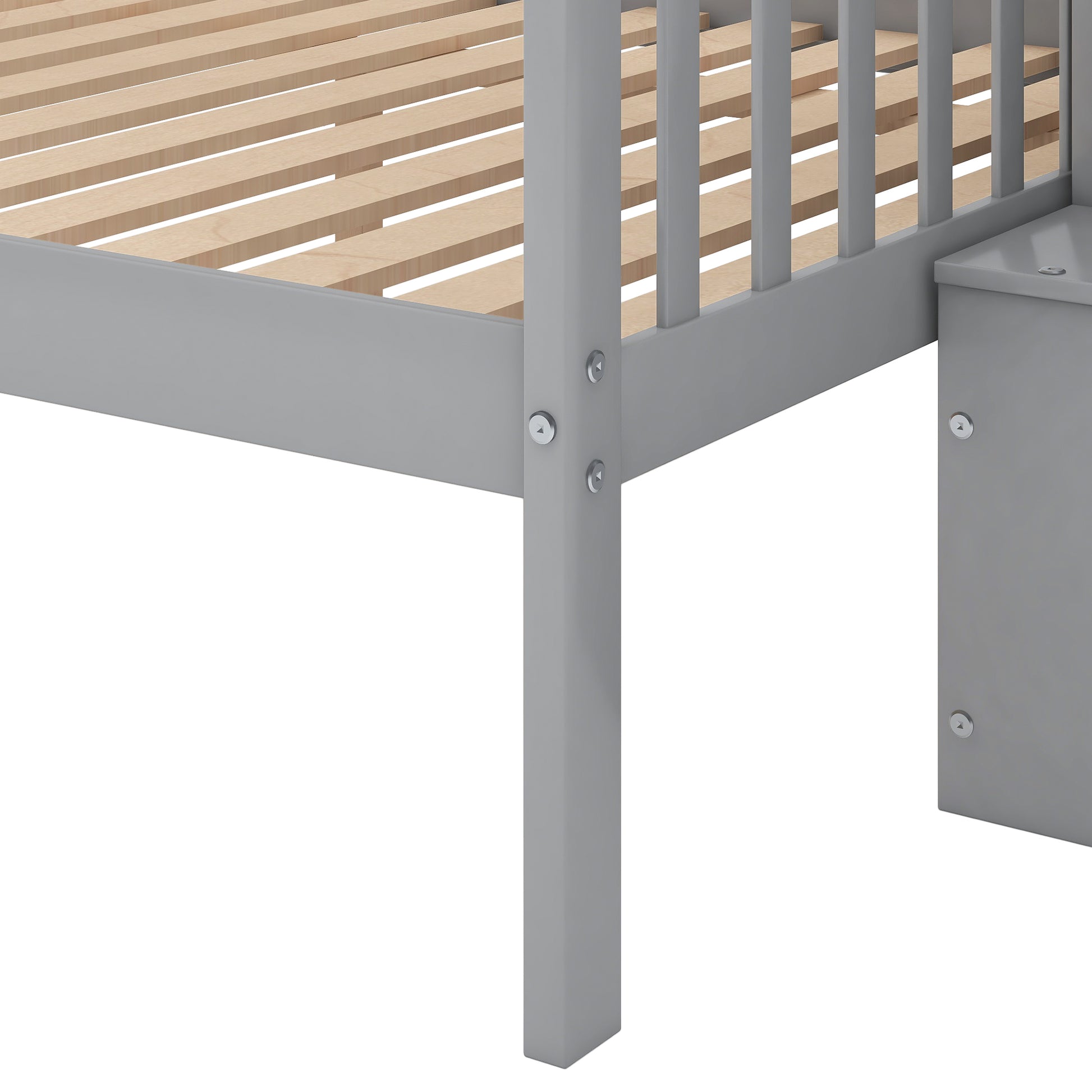 Twin Over Full Stairway Bunk Bed With Storage, Gray Twin Gray Pine