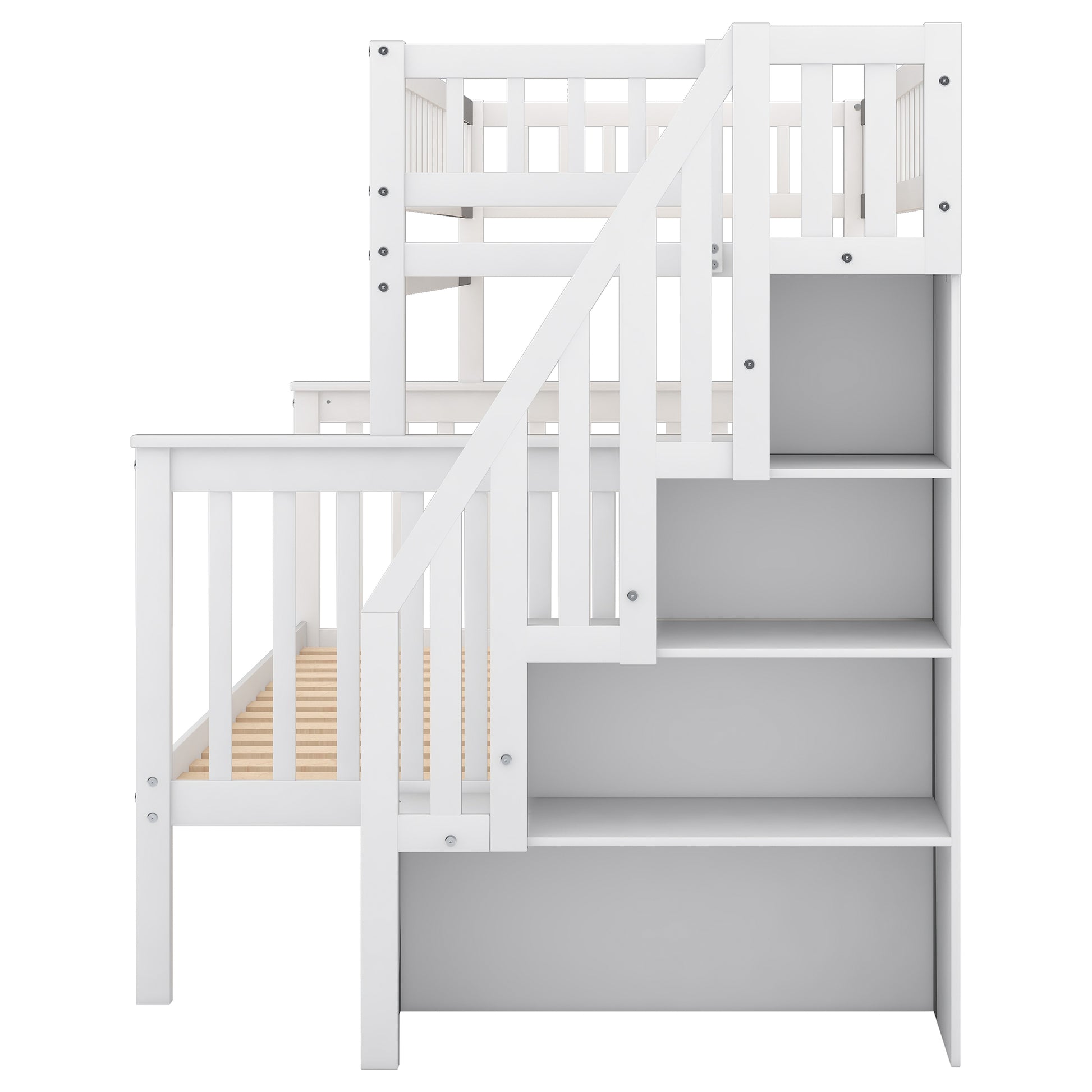 Twin Over Full Stairway Bunk Bed With Storage, White Twin White Pine