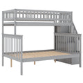 Twin Over Full Stairway Bunk Bed With Storage, Gray Twin Gray Pine