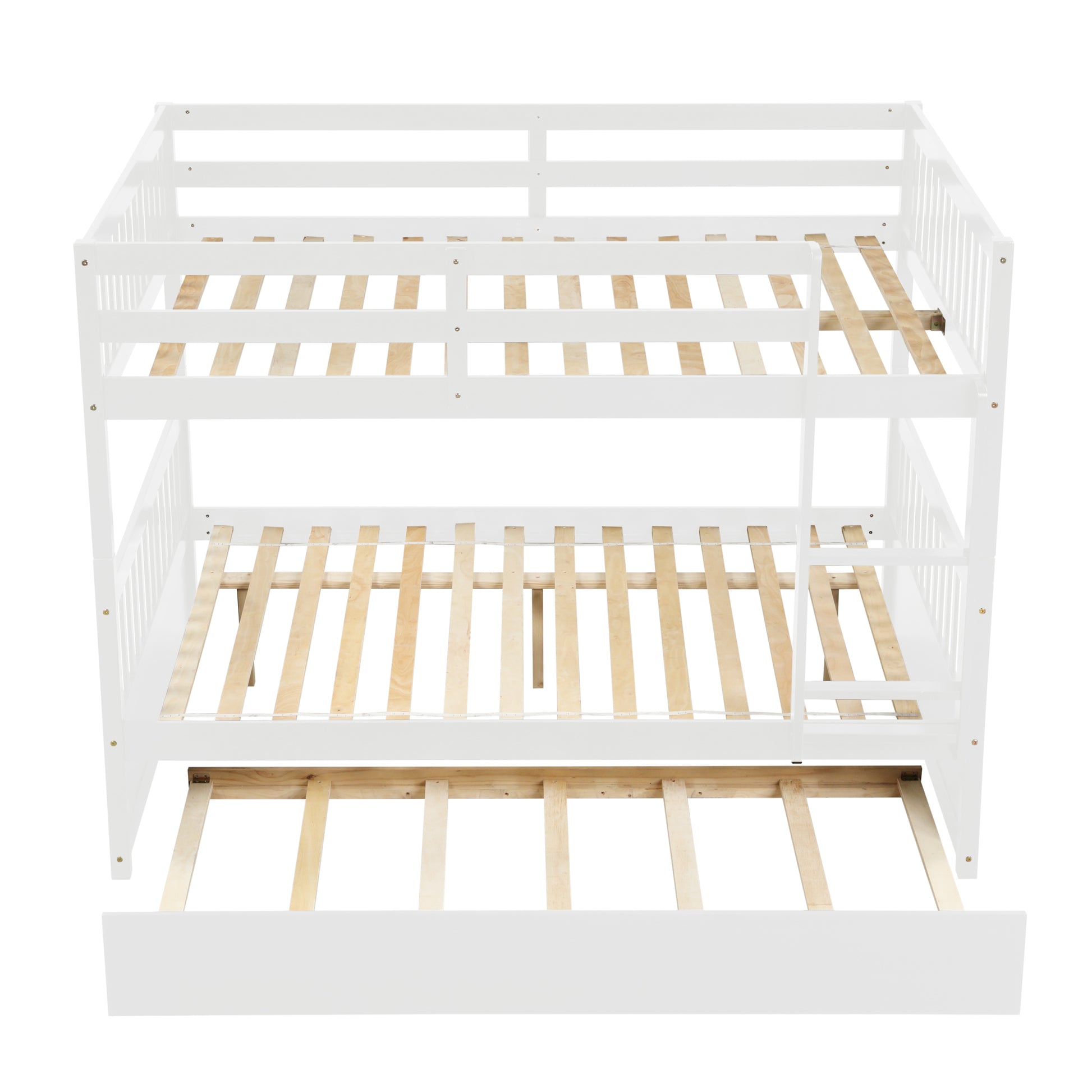 Full Over Full Bunk Bed With Trundle, Convertible To 2 Full Size Platform Bed, Full Size Bunk Bed With Ladder And Safety Rails For Kids, Teens, Adults,White Old Sku:W504S00002 White Pine