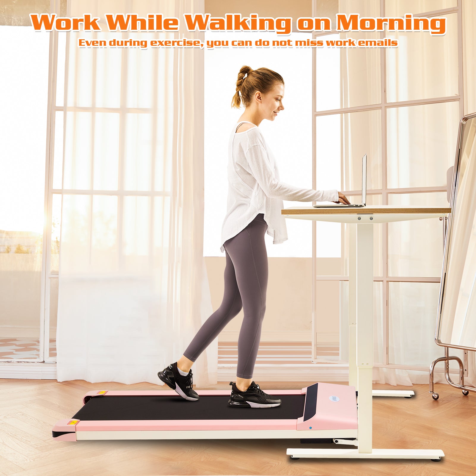 Walking Pad Treadmill Under Desk for Home Office pink-steel